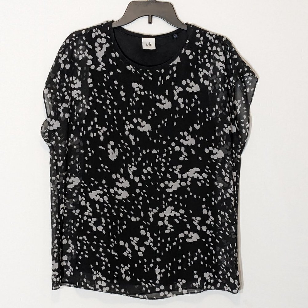 Women's CABI, Black/Silver Chiffon Tunic Top w Attached Under-Shell; Size S